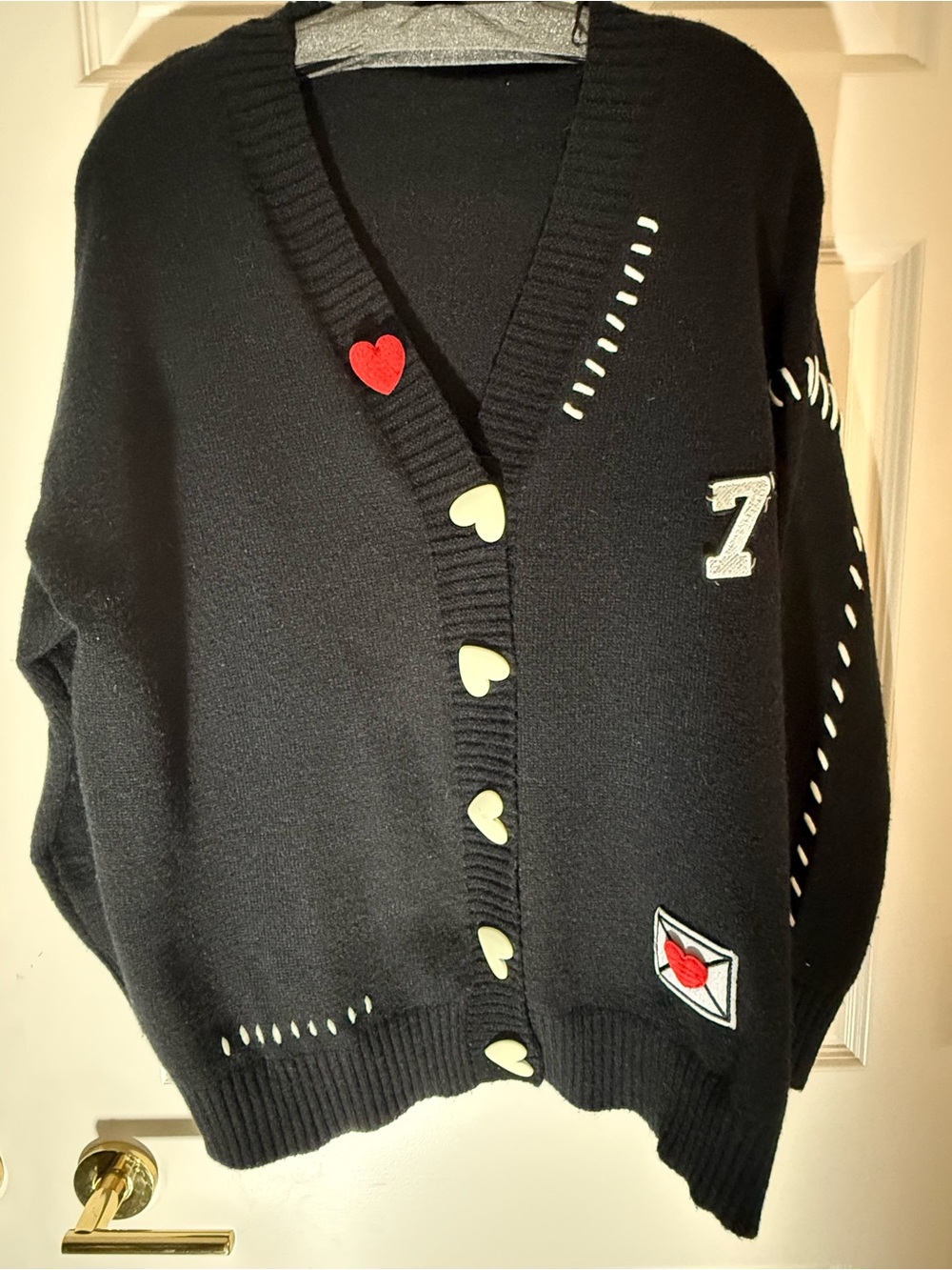 Women’s Black Heart-Accent Cardigan Sweater